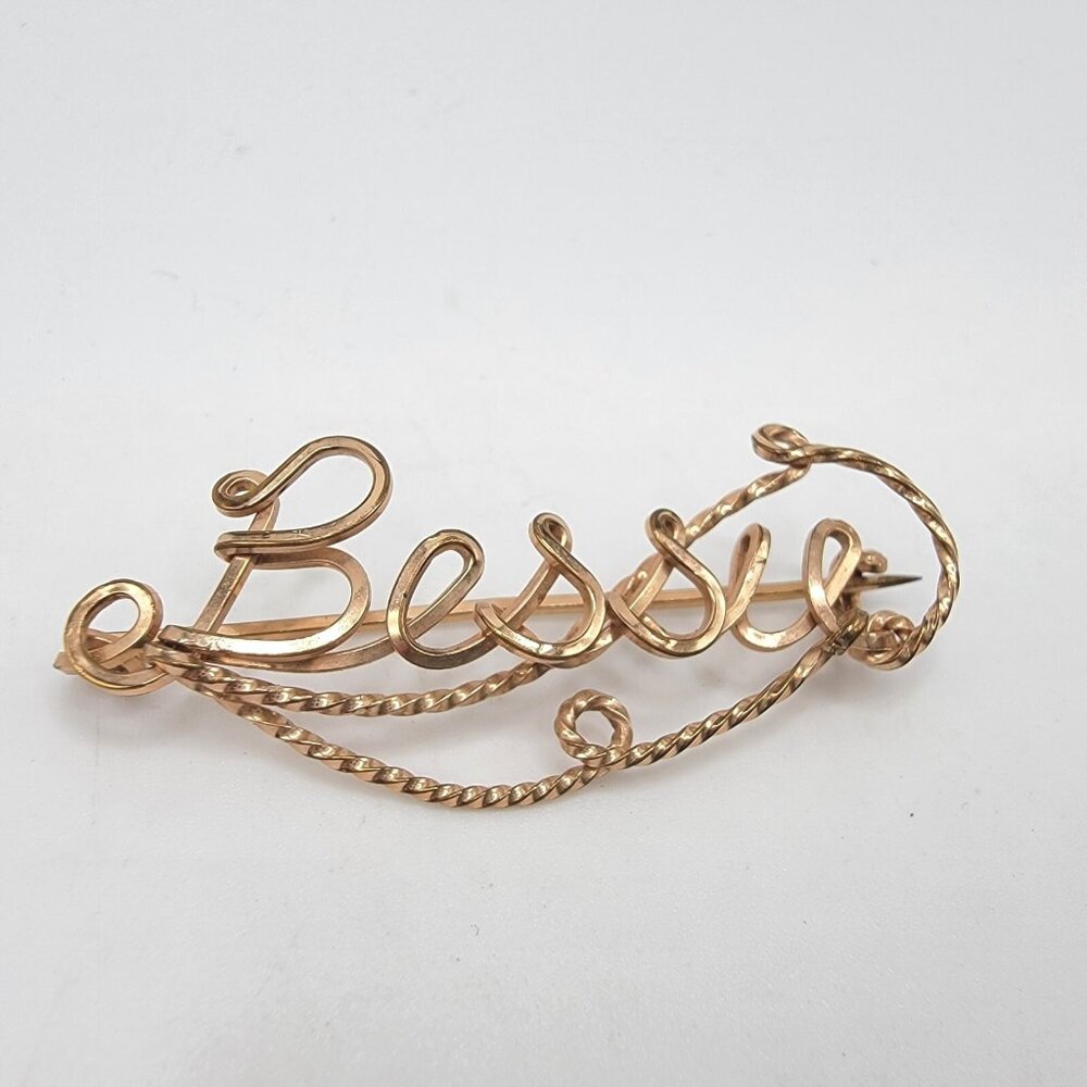 Vintage Goldtone Script Cursive Banner Name Bessi… - image 1